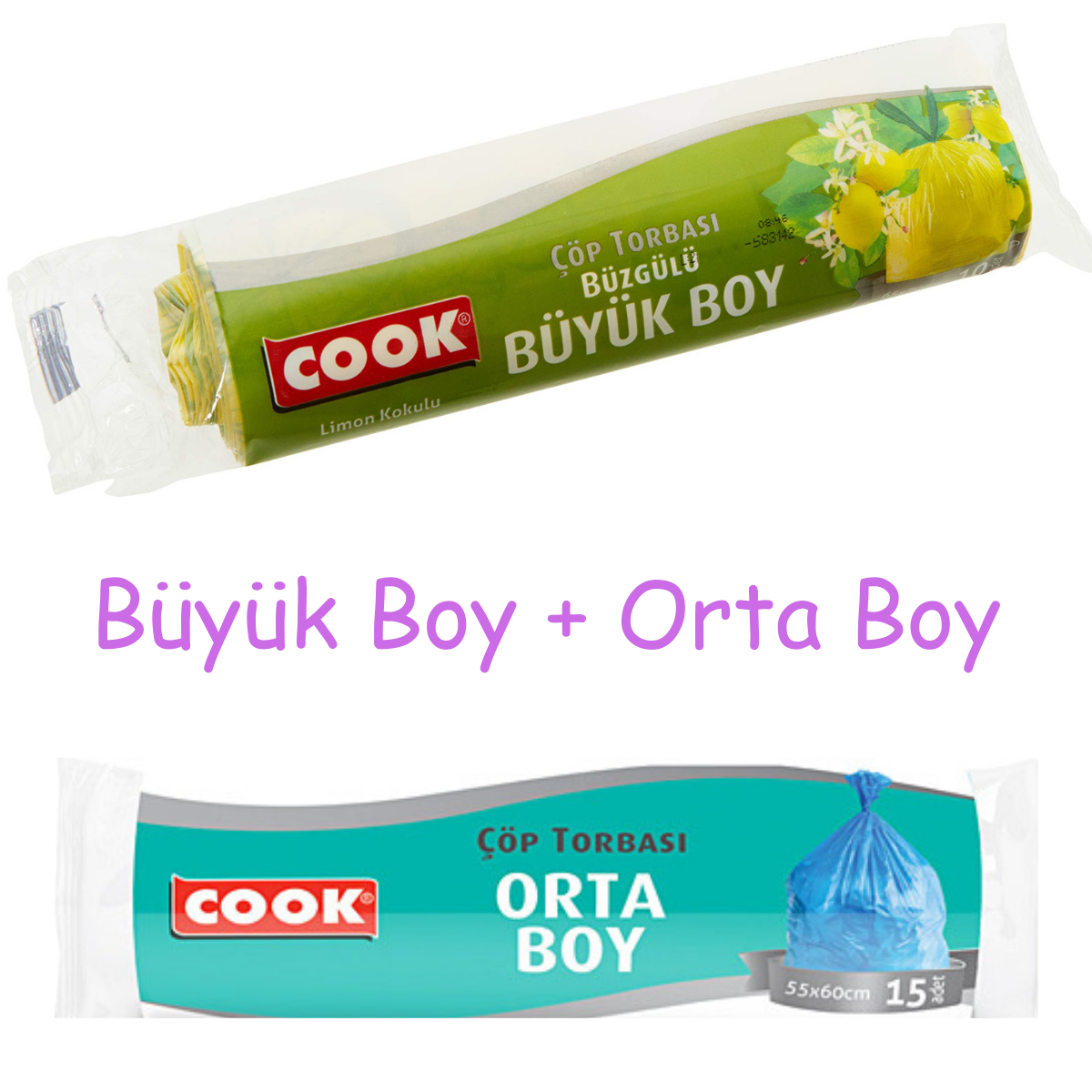 Cook Limon Kokulu Büyük Boy Çöp Torbası + Orta Boy Çöp Torbası